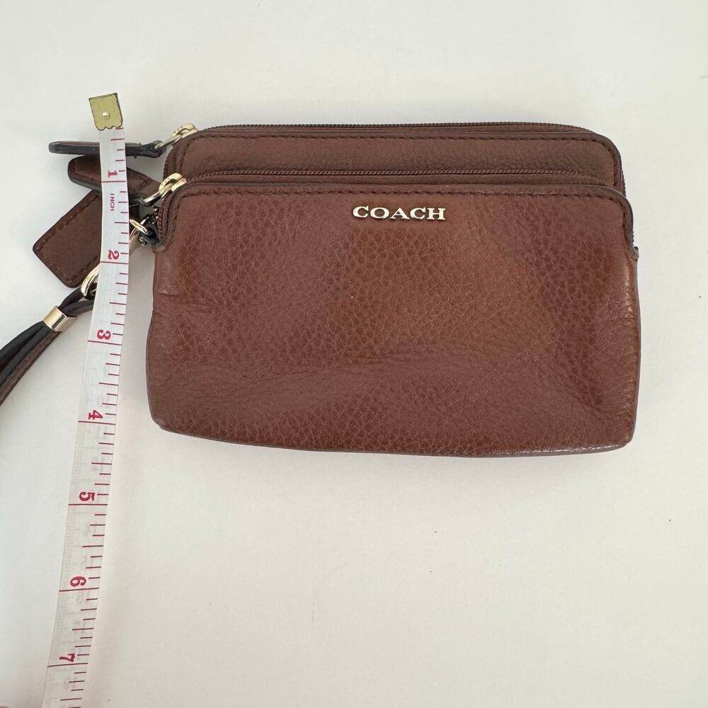 Coach Vintage Double Zipper Brown Pebble Leather Wristlet Wallet - Picture 13 of 15